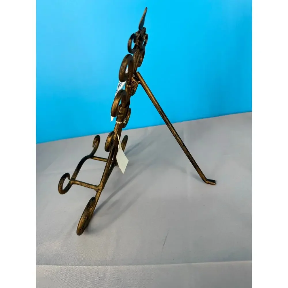 Set of 2 Decorative Metal Plate Display Easels Scroll Fleur de Lis 9” Bronze